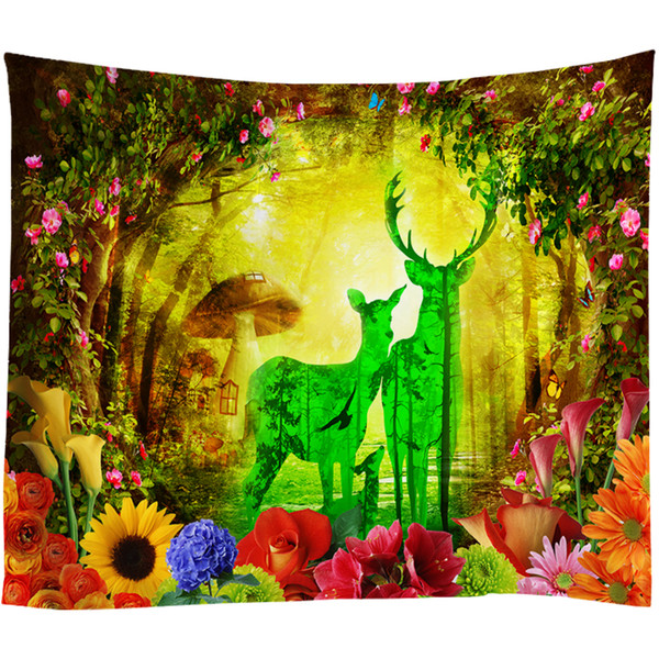 3D Elk Tree Hole Hippie Tapestry Large Wall Hanging Mandala Flower Boho Couch Blanket Camping Tapestry Drop Shipping