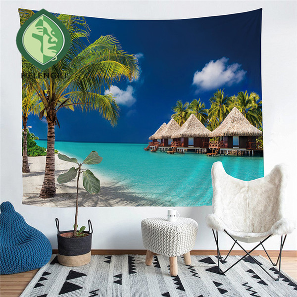 HELENGILI Home Furnishing Sea Wave Tapestry Wall Hanging Sandy Beach Picnic Throw Rug Blanket Camping Tent Sleeping Pad #HL-1