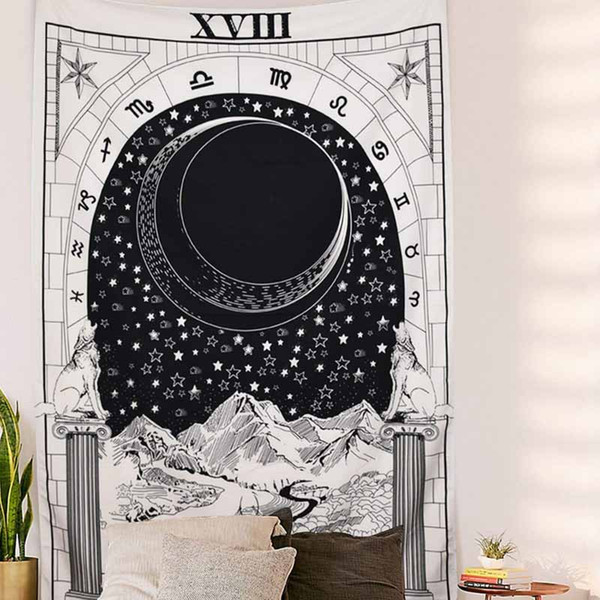 The Moon Tapestry Witchcraft Medieval Europe Vintage Tarot Divination Tapestry Wall Hanging For Dorm Decor Astrology