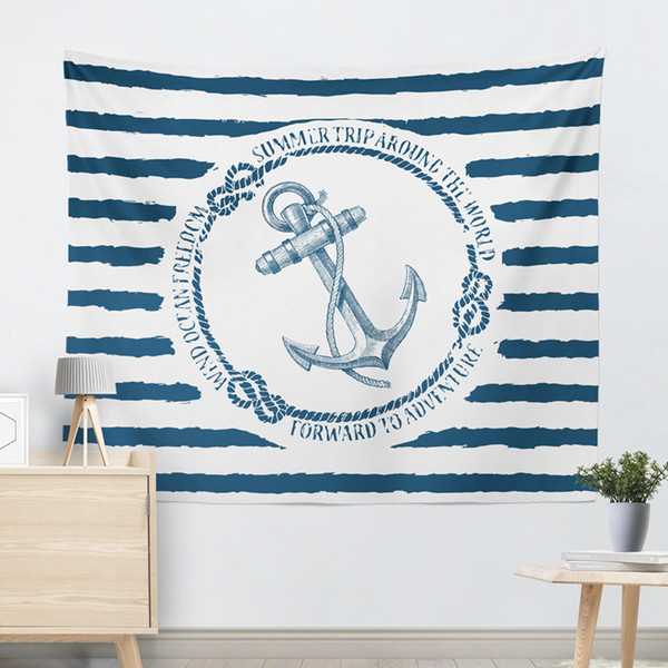 nautical navy tapestry striped wall hanging cloth anchor tapiz tapestries sea turtle carpet decorative blanket