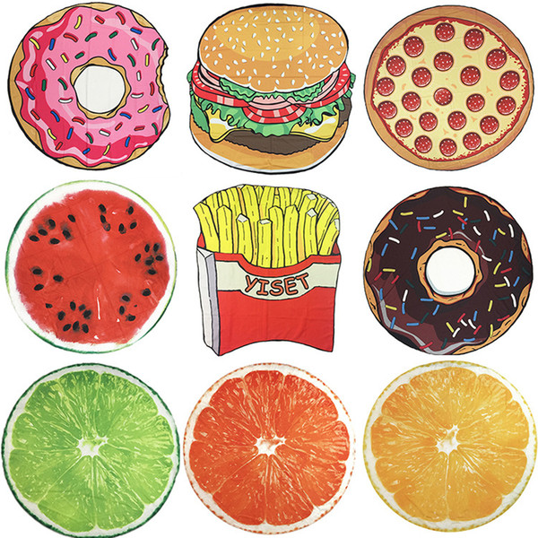 Round Beach Towel Pineapple Donut Pizza Microfiber Circle Towel Polyester Beach Blanket Bath Towel For Adults Serviette De Plage