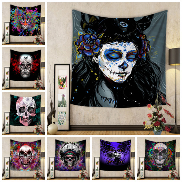 Skull Tapestry Halloween Skull Bone Wall Hanging Tapestry Fashion Beach Towel Carpet Yoga Mat Sofa Cover Home Decor 8 Designs YFA165