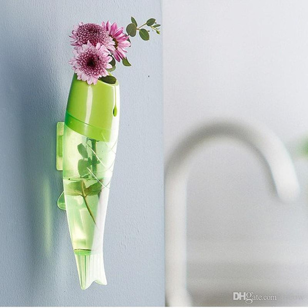 Fish Shape Vase Wall Mounted Removable Transparent Plastic Home Decor Creative Colorful Hydroponic Water Vases New Orc