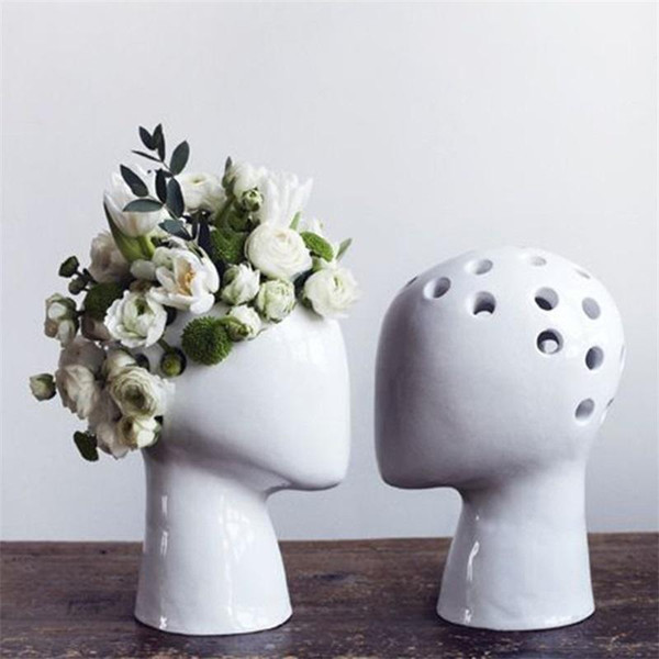 New Creative Designer White Glaze Flower Vases Home Model Room Decoration Ornaments Human Head Abstract Ceramics Vase 52fx aa