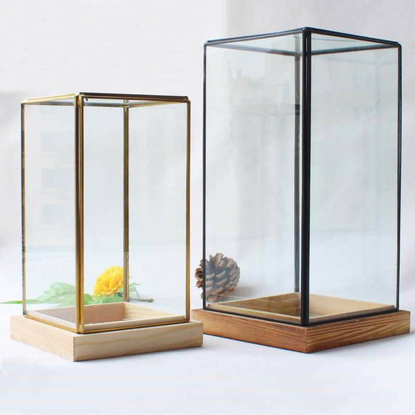 New Miniature Glass Terrarium Geometric Diamond Desktop Garden Planter For Indoor Gardening Home Decor Vases With Wooden Pedestal WX9-673