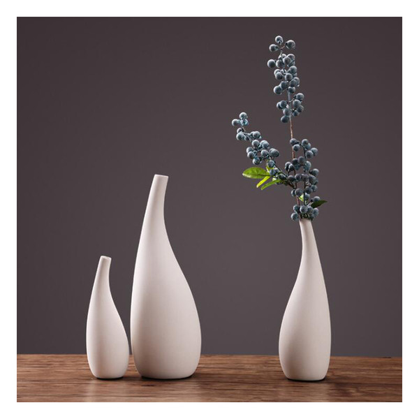 Nordic Simple Water Drop Vase Pure White Vegetarian Ceramic Vase Figurines Home Decoration Crafts Desktop Dried Flower Vase Art