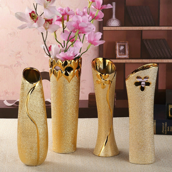 European Ceramic Golden Vase crafts plating decoration simple modern living room scrub can be filled with water