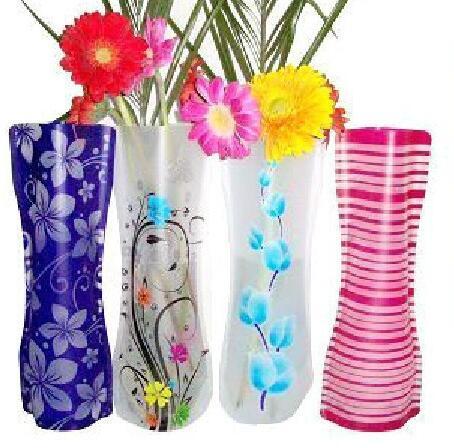 Folding Foldable Plastic PVC Flower Vase Home Decoration Mix Various Patterns and Styles Free shipping