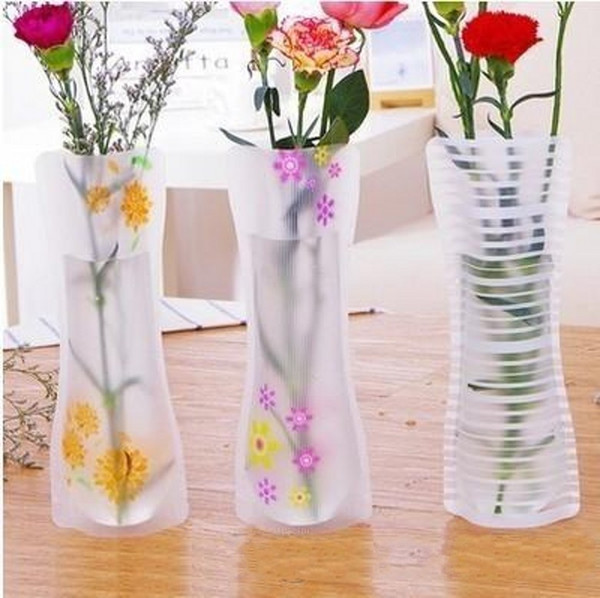 50pcs Hot Creative Clear PVC Plastic Vases Water Bag Eco-friendly Foldable Flower Vase Reusable Home Wedding Party Decoration Flower Vases