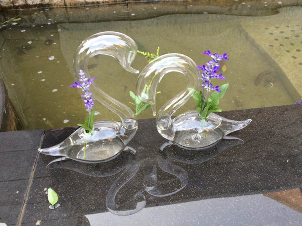 glass swan planter terraium Home Decor set of 2 beautiful Art Glass Vases Lover's Gift Flower decoration