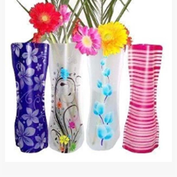 Unbreakable Foldable Reusable Plastic Flower Vase Creative Folding Magic PVC Vase 12cm*27cm Mix Color Home Decor