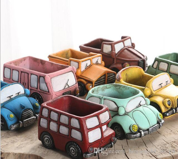 Cartoon Ceramic Vase Succulent Plants Mini Garden Vintage Car Shaped Flowerpot Truck Planter Miniature Planters Home Office Decoration