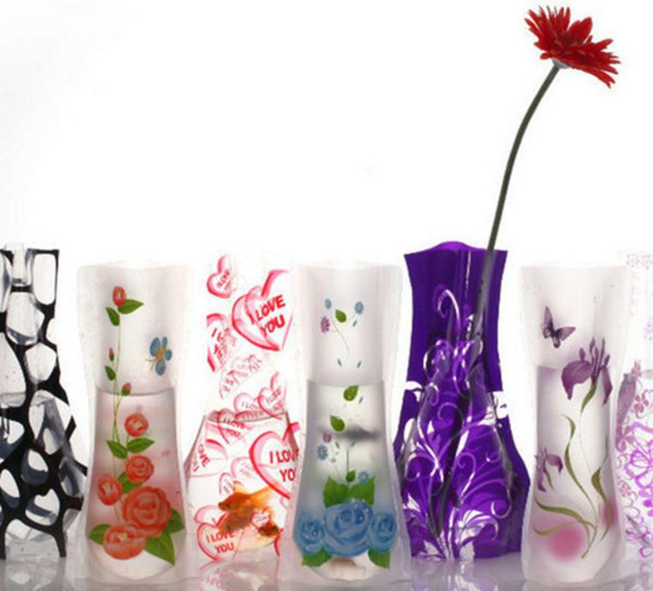 12*27cm Creative Clear Eco-friendly Foldable Folding Flower PVC Vase Unbreakable Reusable Home Wedding Party Decoration DHL SN1234