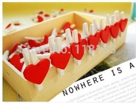 Fedex Free shipping WholesaleCute Mini Wooden Heart Love Pegs Clips Set Photo Clothes Craft Pins Decor 1202#02