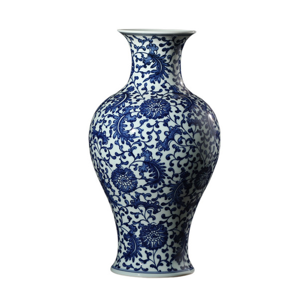 Jingdezhen Blue And White Ceramic Vase Ornaments Hand-painted Feather Pattern Antique Porcelain Chinese Living Table Decoration