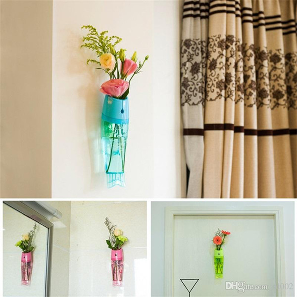 Fashion Transparent Plastic Flower Vase Wall Hanging Type Fish Shape Vases Durable Removable Home Decor Supplies Save Space 6bq BB