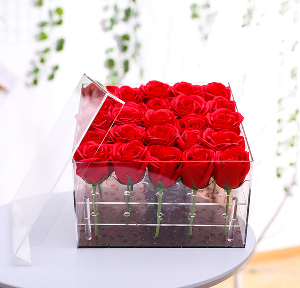 Clear Acrylic Luxury Rose 25 Holes Flower Gift Box with Lid