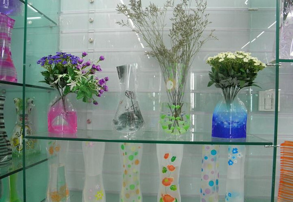 Folding Foldable Plastic PVC Flower Vase Home Decoration Mix Various Patterns and Styles Free shipping