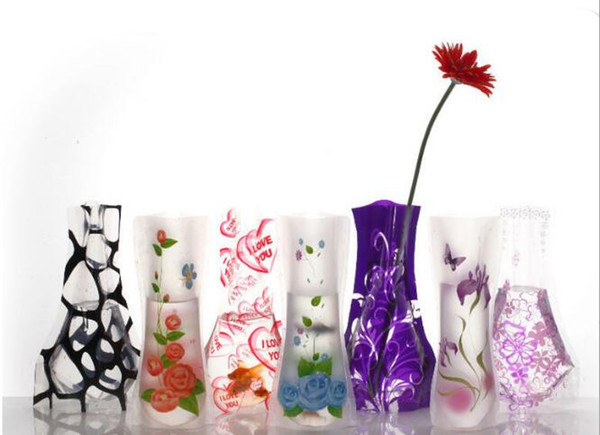 12*27cm Creative Clear Eco-friendly Foldable Folding Flower PVC Vase Unbreakable Reusable Home Wedding Party Decoration DHL