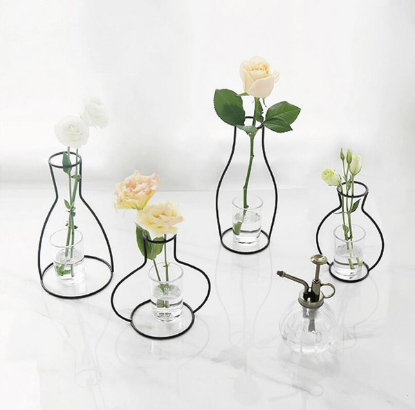 Minimalism Iron Frame Vase Hollow Out Shelving Flower Metal Vases - Home Garden Modern Decor Ornaments (not include glasses and flowers)