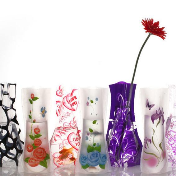 Folding Flower Vase Creative Clear Eco-friendly Foldable PVC Vase Unbreakable Reusable Home Wedding Party Decoration 12*27cm