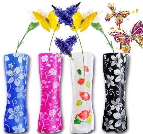 500pcs Novelty Durable Folding Plastic PVC Flower Vase Using For Home Wedding Party Office Decoration Unbreakable 12*27cm ZA1552