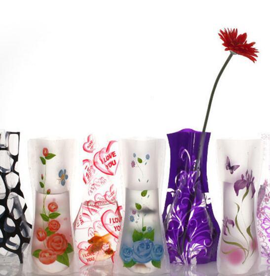 Foldable Reusable Plastic Flower Vase Unbreakable Creative Folding Magic PVC Vase 12cm*27cm Home Decor Randomly Color deliver