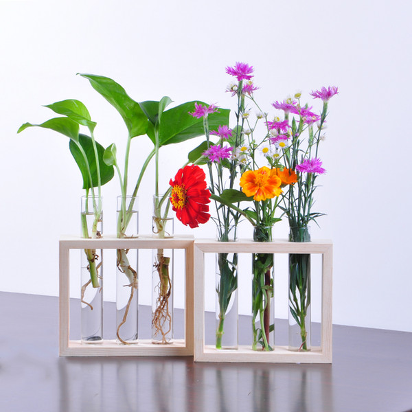 Hanging Flower Vase Bottle in Wood Stand Terrarium Home Party Wedding Decor