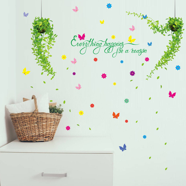 green plant butterfly wall stickers home decor living room bedroom kitchen children room wall decals poster murals