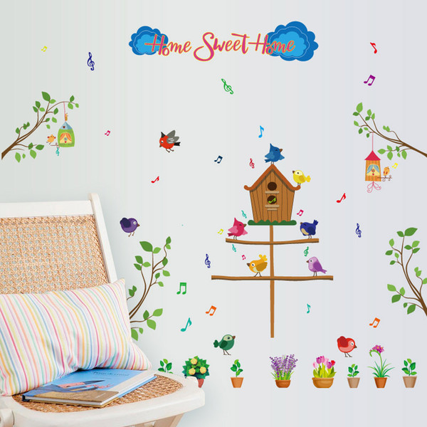 tree bird sweet net wall stickers for kids rooms baby room nursery bedroom living room home decor wall decals murals