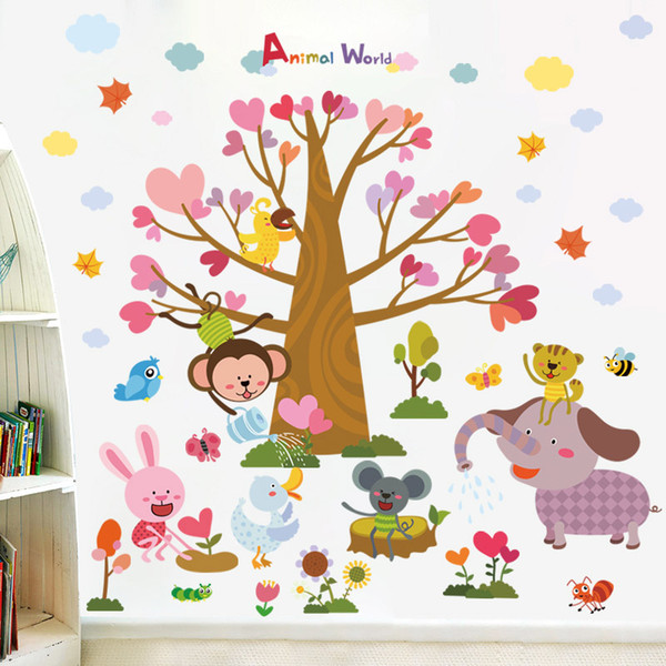 diy Animal tree planting children wall stickers for kids rooms baby bedroom vinyl decals flower elephant monkey bee