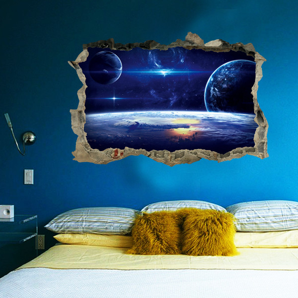 free shipping 3d cosmos wall sticker space planet poster moon shop office home decoration creative mural