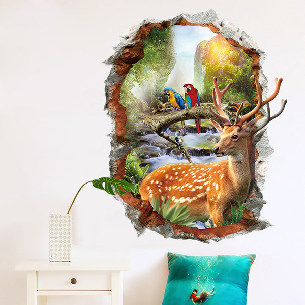 3d wallpaper animal deer wall sticker jungle parrot house bedroom living room decal pvc scenic poster