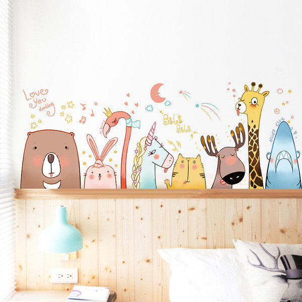 adesivo cartoon kids room decoration animal unicornn wall sticker nursery decal flamingo giraffe decor pvc poster