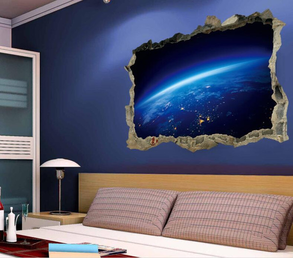 Wall Stickers Decals vivid 3D outspace the earth high quality PVC For Home Decoration Removable Art Mural Wallpaper for livingroom 45*60cm