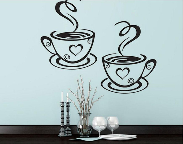 Hot sale DIY Wall Sticker coffee cup crown PVC Decals wholesale Removable Vinyl Wall Art Stickers for Home or show window bar Office