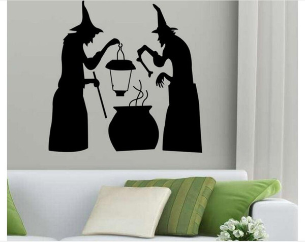 DIY Wall Sticker Halloween witch and tractor PVC Decals wholesale Removable Vinyl Wall Art Stickers for Home car show window bar Office