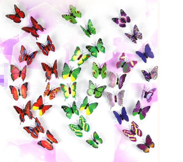 3D Butterfly Wall Stickers PVC Home Decor for fridge kitchen living room home decoration colour mixed
