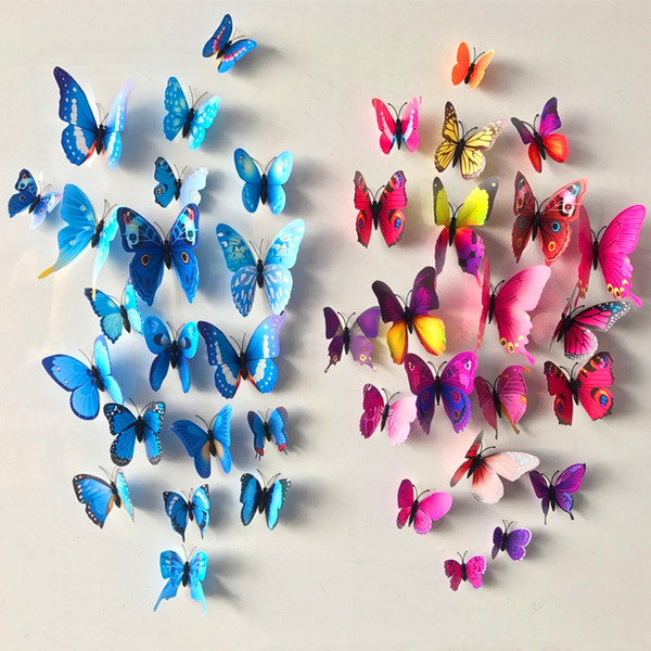 12pcs/lot 3D PVC Wall Stickers Magnet Butterflies DIY Wall Sticker Home Decor Poster Kids Rooms Wall Decoration Free Shipping