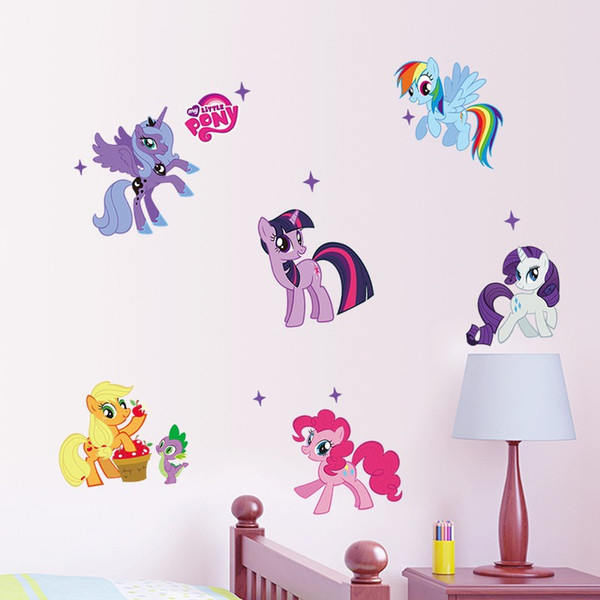 new 3d new Cartoon Animals Decal Kid Room Art Decor Flying Horse Removable Decor DIY Little Pony 6 ponies wall sticker for girls room