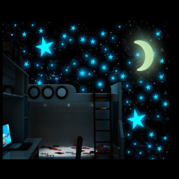 Glow In The Dark Wall Stickers 3D Stars Moon Stickers Luminous DIY Bedroom Wall Kids Room Decor 100pcs/Set OOA5287