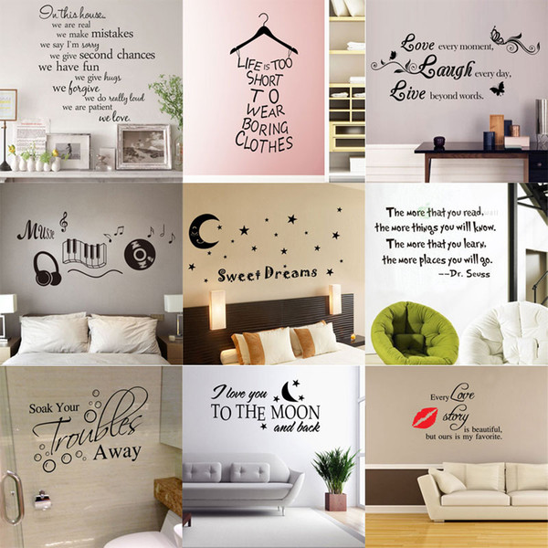 180 styles New Removable Vinyl Lettering Quote Wall Decals Home Decor Sticker Mordern art Mural for Kids Nursery Living Room