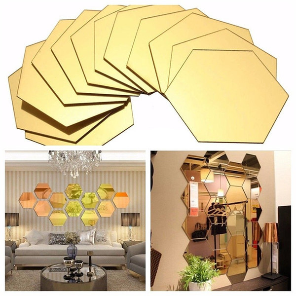 12 pcs/set 3D Mirror Wall Sticker Hexagon Vinyl Removable Wall Sticker Decal Home Decor Art DIY 8cm