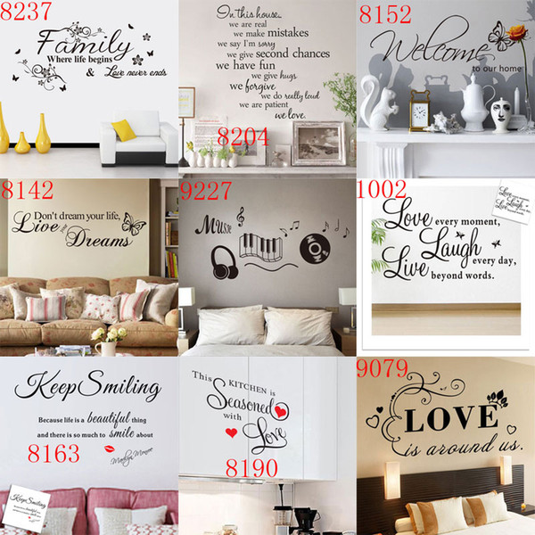 Mixed Styles Wall Quotes Wall Stickers Decal Words Lettering Saying Wall Decor Sticker Vinyl Wall LOVE Art Stickers Decals hot wholesale