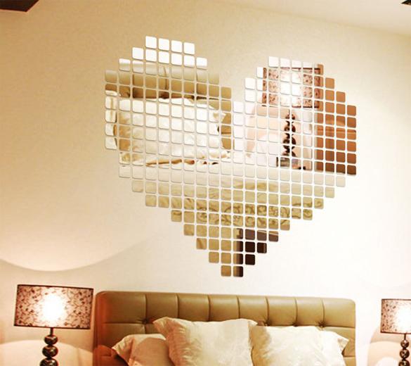 100pcs/lot 2x2cm Silver 3D Wall Sticker Mosaic Mirror Sofa Living Room Decoration