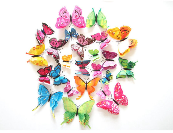 12pcs lot Cinderella Butterfly 3D Butterfly Decoration Wall Stickers 3D Butterflies PVC Removable Wall Stickers Butterflys DHL Free Shipping