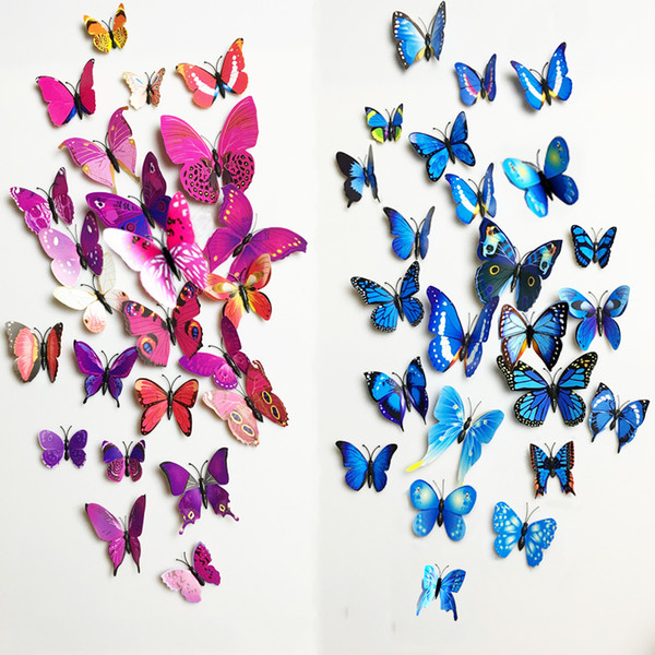 Free shipping 12pcs PVC 3d Butterfly wall decor cute Butterflies wall stickers art Decals home Decoration