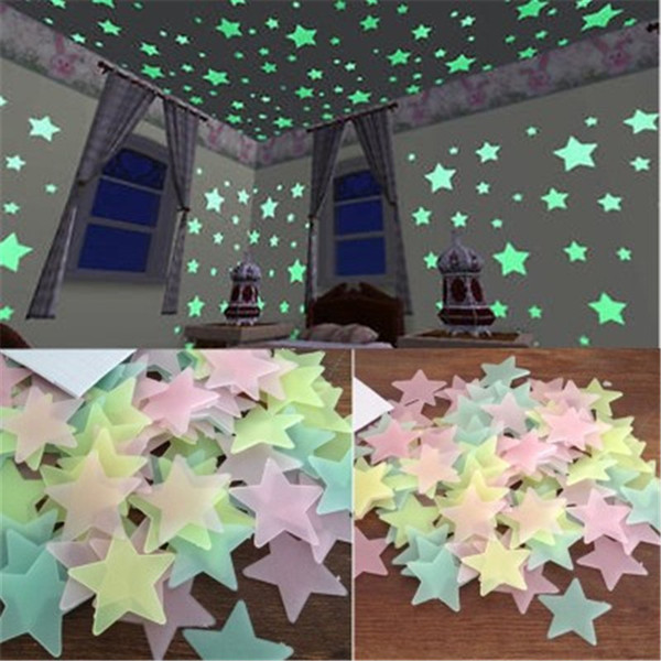 100pcs/bag 3D Stars Glow In The Dark Wall Stickers Luminous Fluorescent 3cm Wall Stickers For Kids Baby Room Bedroom Ceiling Home Decor