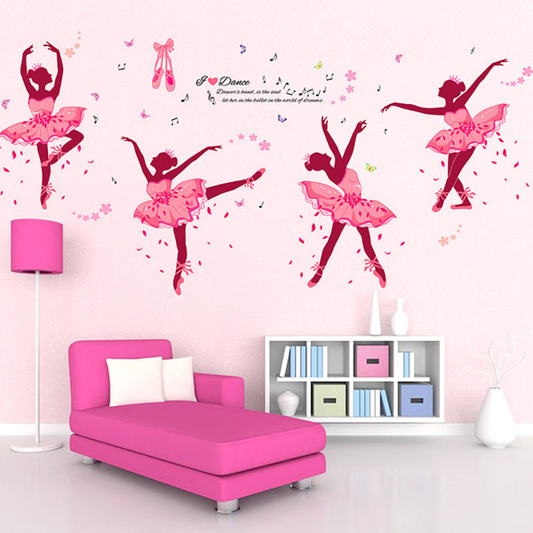 2 styles DIY Pink Girls Dancing Ballet Wall Sticker black dance ballet wall sticker decals for Home Decor kids room