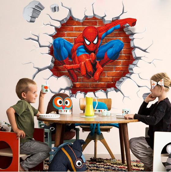 2017 new spider man children bedroom stereo wall background wall stickers can remove the wholesale trade / free shipping